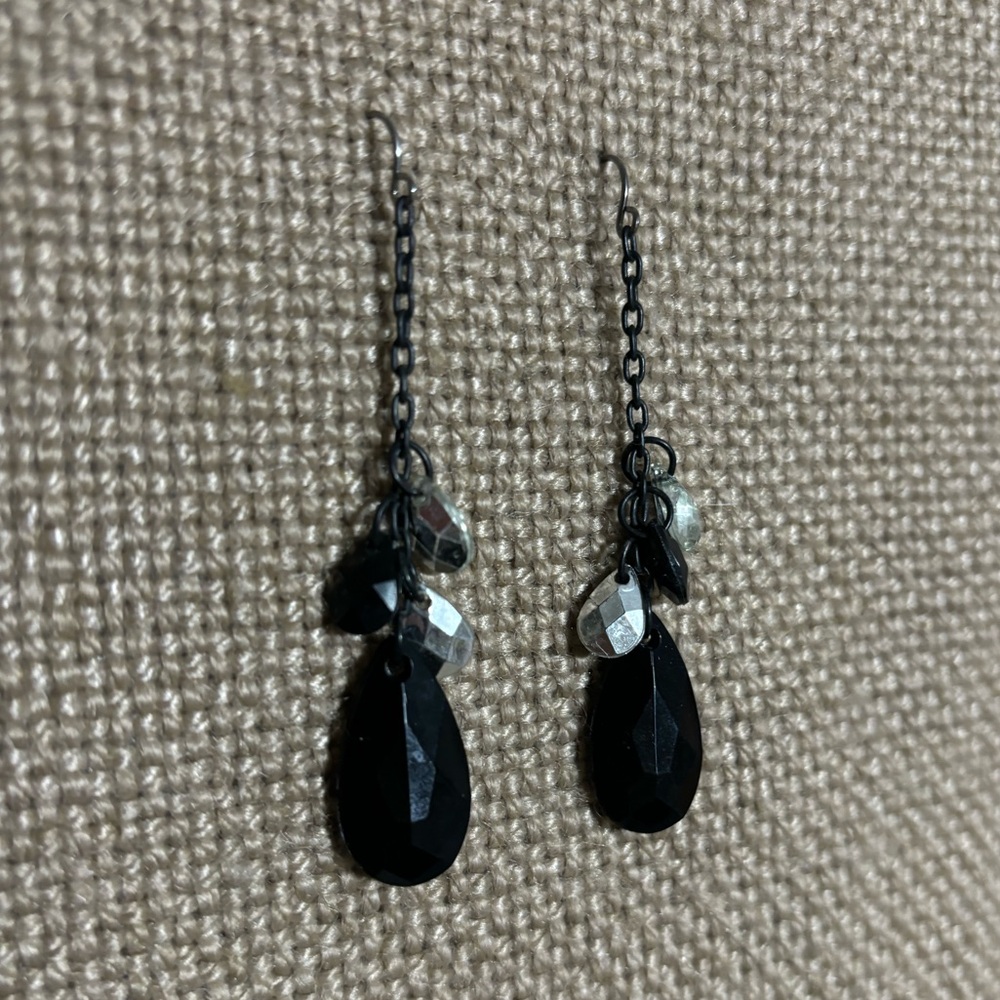 Black and Crystal Teardrop Dangle Earrings